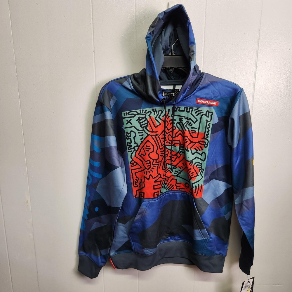 Members Only Keith Haring Hoodie Mens‎ Medium Graphic Art Pullover Retro